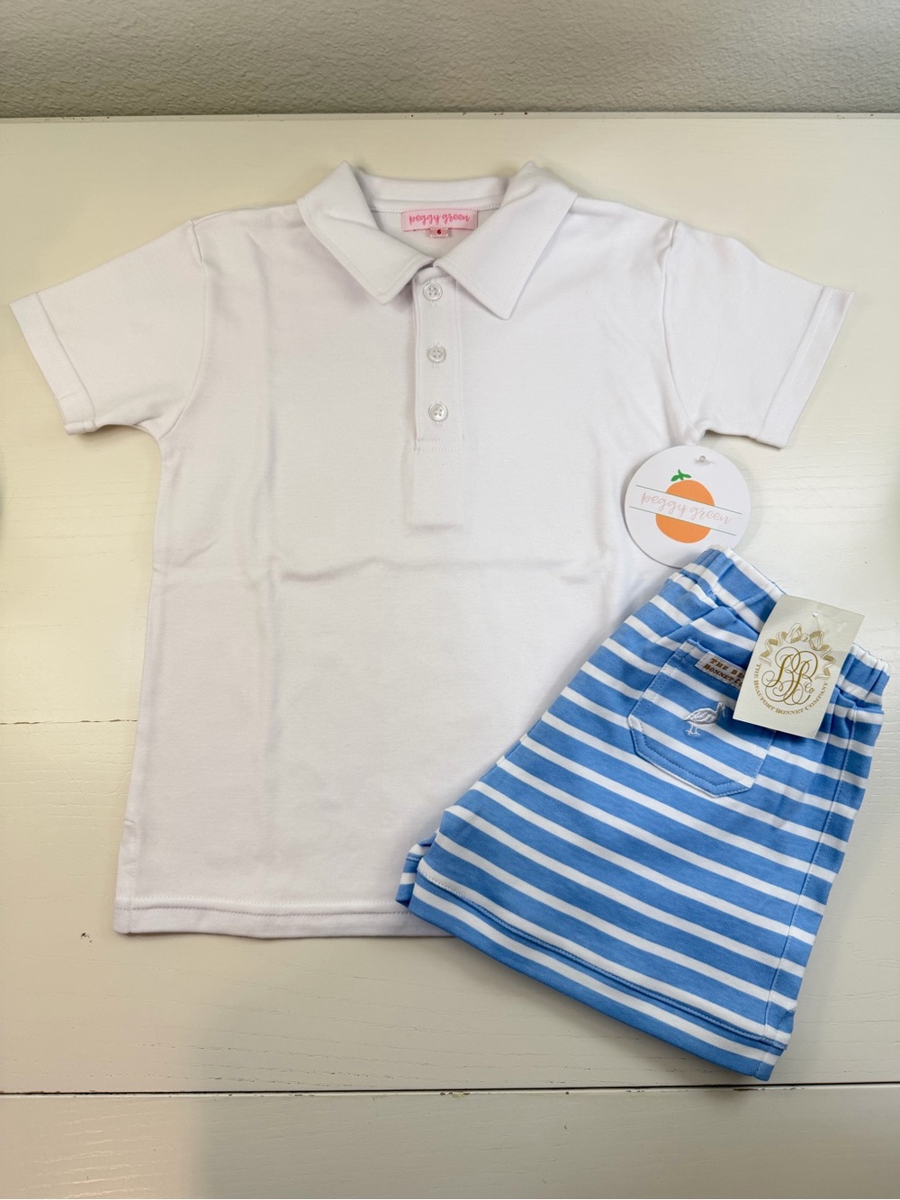 NWT Peggy Green Polo + TBBC Striped Shaefer Shorts 6